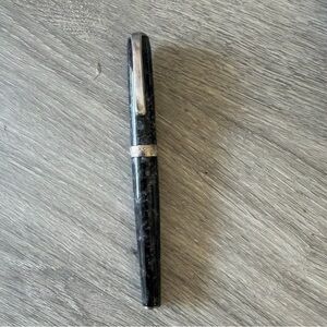 Black Marble-Effect Fountain Pen with Silver Trim